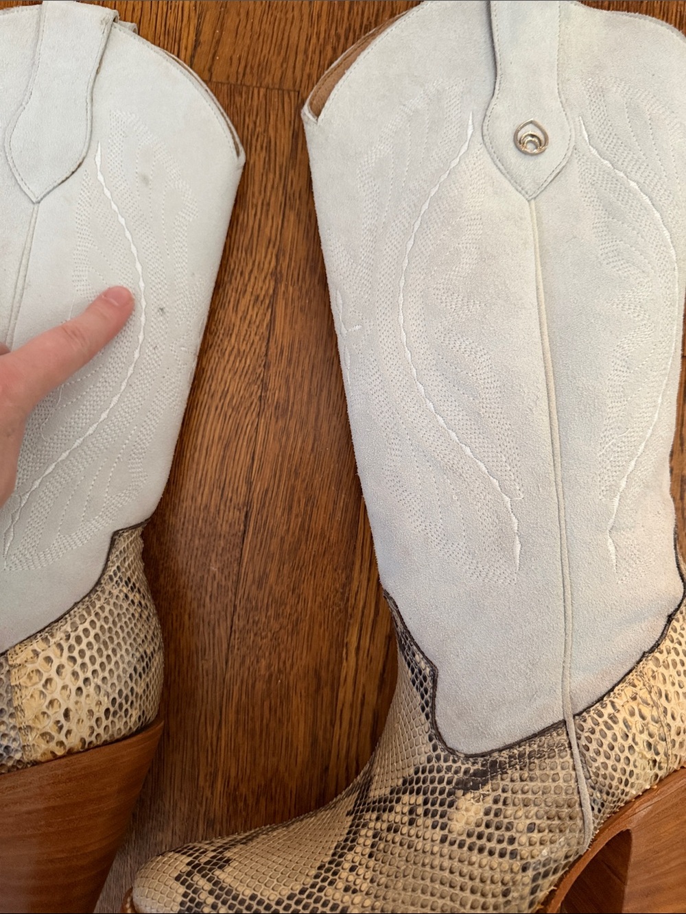Brother Vellies Light Gray Suede Western Boots with Snakeskin Foot - Picture 3 of 5
